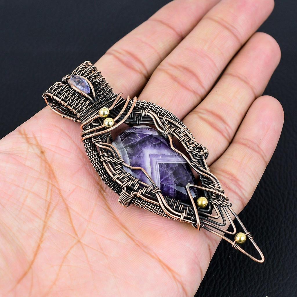 Salbei-Amethyst-Edelstein, reiner Kupferdraht, umwickelt, handgefertigter Anhänger-Schmuck für Sie