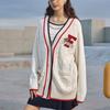 FILA Fusion New Year Dragon Fortune Series Letter Logo Printed Loose Knit Cardigan Sweater Women sweater Cloud-White T11W412402F-WT