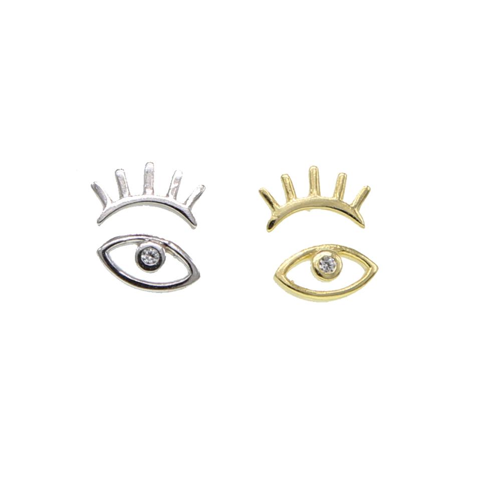 Finally Sale Simple Mini Cute Eyelash & Eye Type Ear Fine Jewelry Anti Allergy Gold Silver Plated Bling CZ Eyes Stud Earring