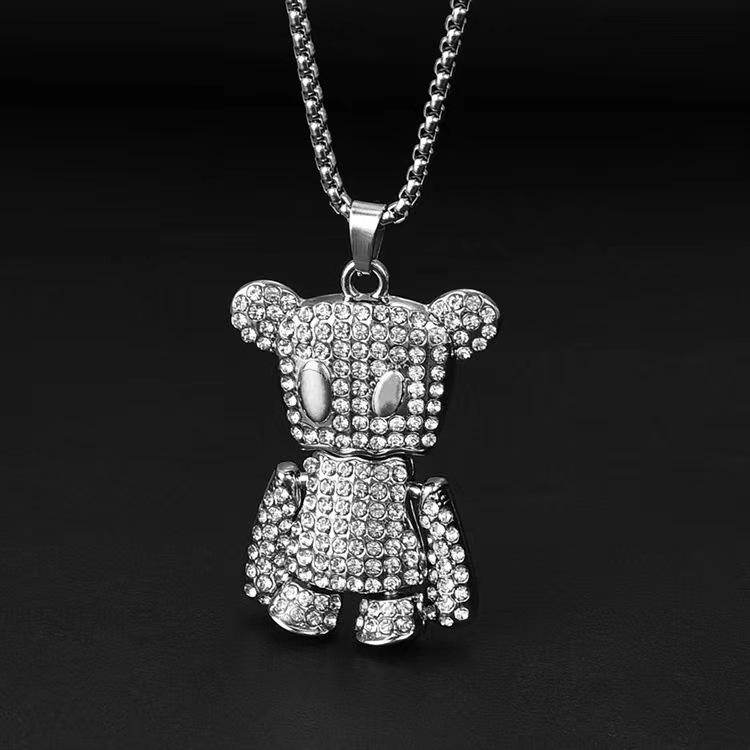 Star With The Same Diamond Paper Bag Bear Necklace Trendy Personality Hip Hop Men'S And Women'S Long Sweater Chain Autumn And Winter Accessories