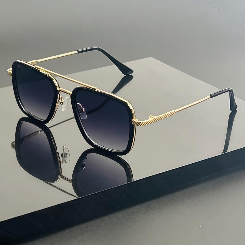 

2/1 Пара мужских очков в классическом стиле с металлической оправой, дизайн с двойной переносицей - Подходят для ежедневных поездок на работу