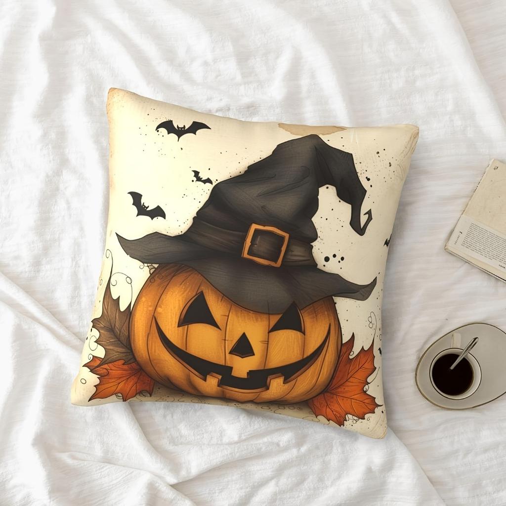 Halloween Linen Cushion Cover Trick or Treat Theme Pillowcase Pumpkin-Wizard Pillow Cover Halloween Party Decoration 2025