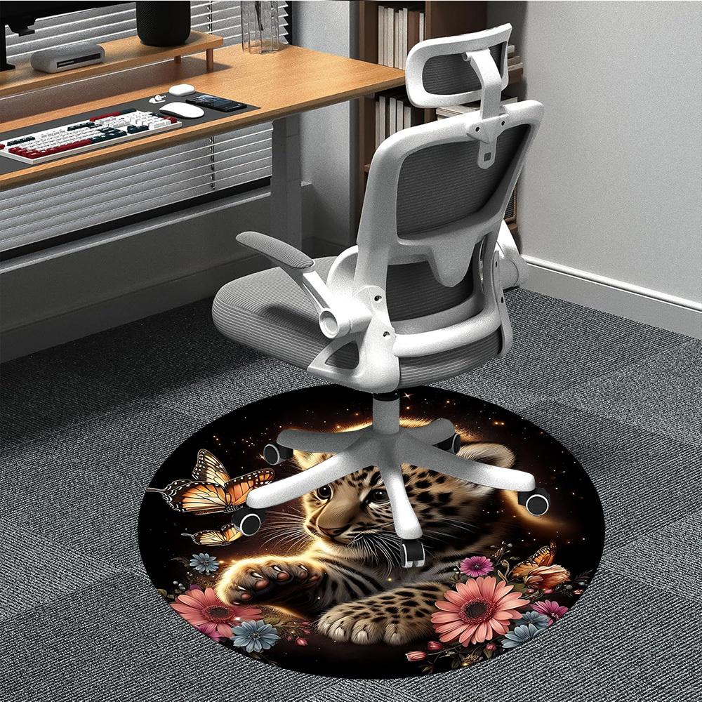 

1pc Leopard Flowers Butterflies Print Chair Carpet for Office, Soft and Durable Office Rug for Interior Decoration, Perfect for Office yy251227092 80cm by 80cm