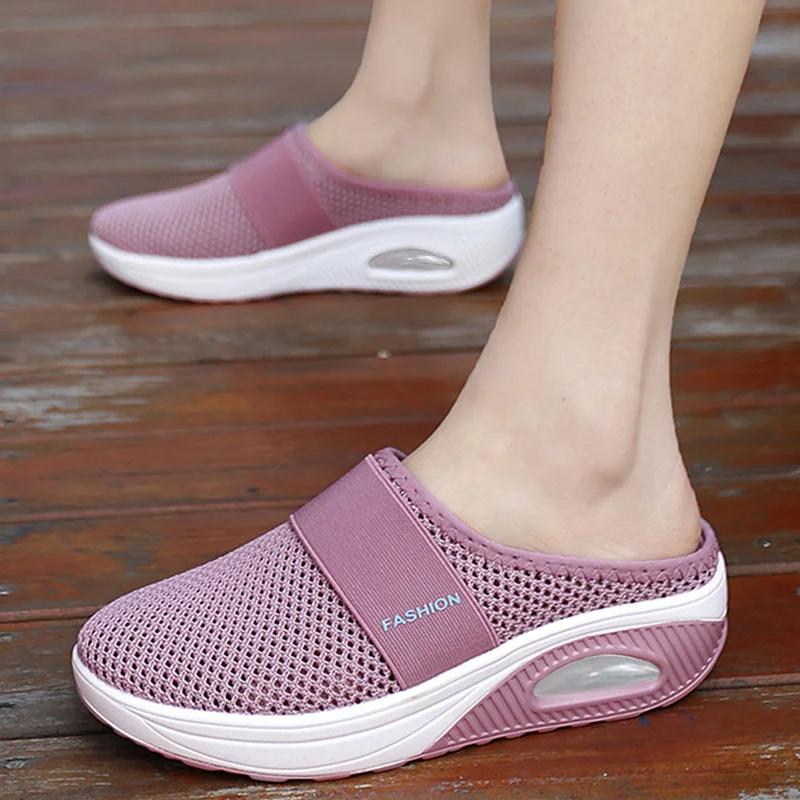 Women Mesh Lightweight Shoes Woman Slippers Wedge Shoes Female Air Cushion Sandals Thick Bottem Casual Sneakers Plus Size 43