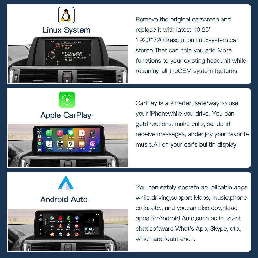 Wireless  Carplay and Android Auto 10.25 Inch Car Suitable for BMW 3 4 Series F30/F31/F32/F33/F34/F36 2012-2016 NBT System