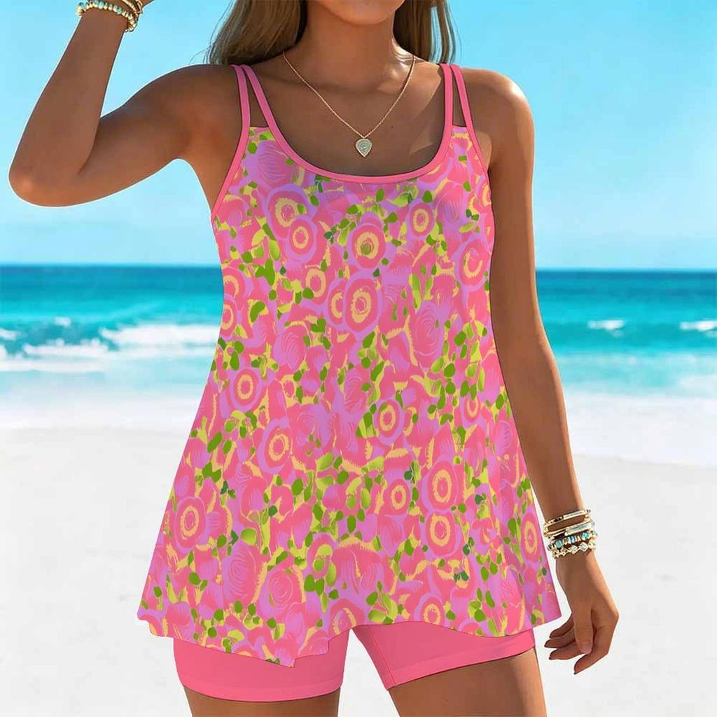 Women's Swimwear Tankini 2 Piece Swimsuit Mix and Match Printing  Plant Print Vacation Bathing Suits