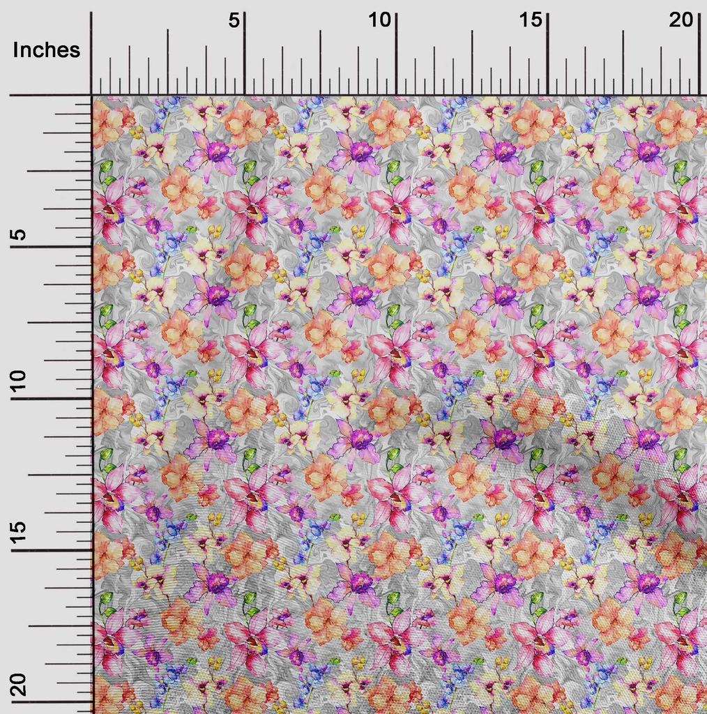 oneOone Cotton Flex Gray Fabric Watercolor Floral Sewing Craft Projects Fabric Prints By Yard 40 Inch