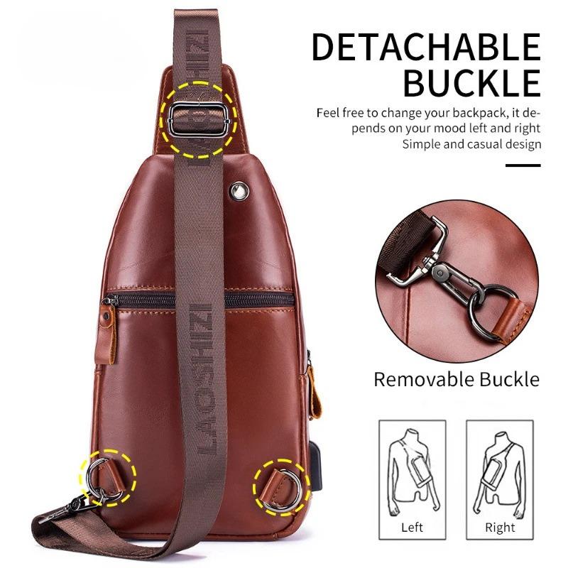 New Leather Men's Bag High-quality Chest Bag Shoulder Crossbody Bag with USB Cable, Essential for Travel and Work, Handbag iPad
