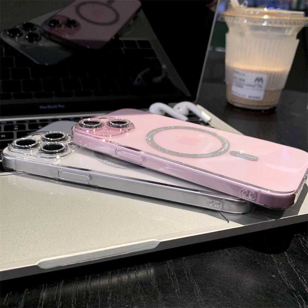Ultradünne UV Hartschale Transparent für Magsafe Magnetische Hülle Für iPhone 15 14 13 Pro Max Plus Glitzer Kabelloses Laden PC Hülle