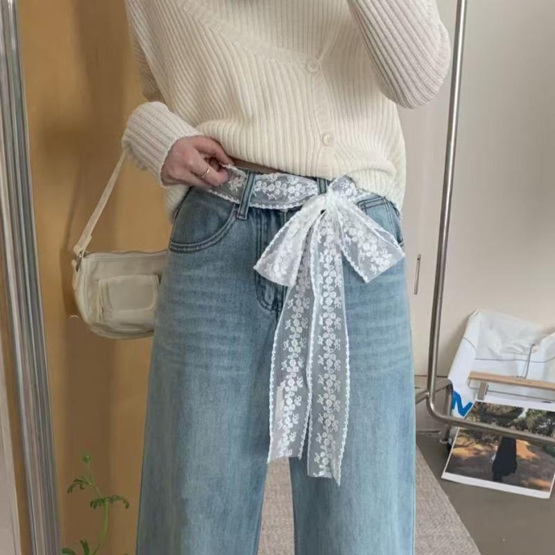 Unique Y2K Long Lace Waistband Floral Bow Lace Waist Belt Tie Up Thin Dress Jeans Belt Lace Scarf Hair Band Hair Accessories