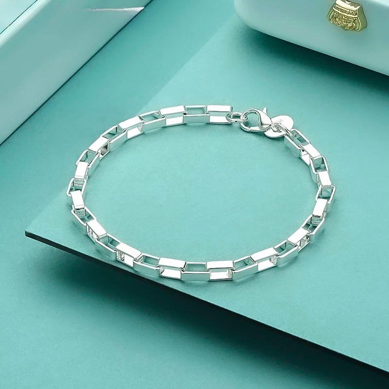 925 Sterling Silber Klassische Lange Quadratische Gliederketten Armbänder Für Damen Herren Mode Party Hochzeit Accessoires Schmuck Weihnachtsgeschenk