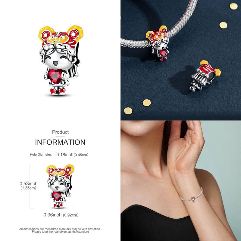 New Boys And Girls Bead Red Dragon Charms Plata De Ley Fit Original Bracelet Diy Jewelry Making Women'S New Year Gift