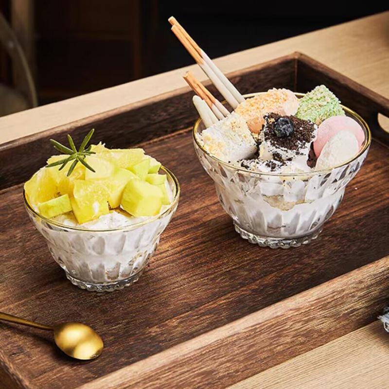Yujing Engraved Crystal Glass Dessert Bowl - Retro Design for Oatmeal, Fruit, and Ice Cream