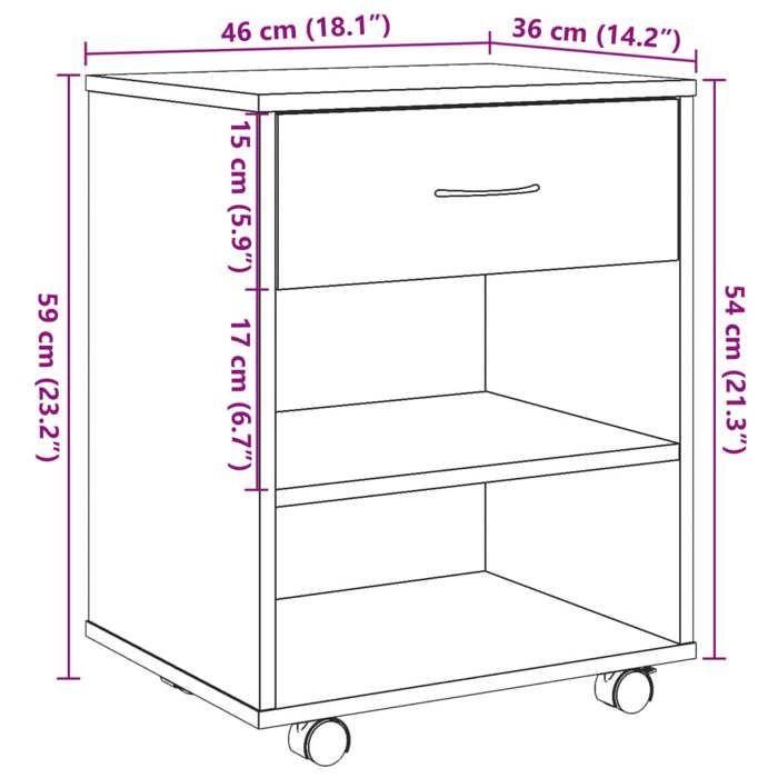 VidaXL Armoire roulante chêne artisanal 46x36x59 cm bois d'ingénierie, armoire, classeur mobile, meuble de bureau, armoire 856661