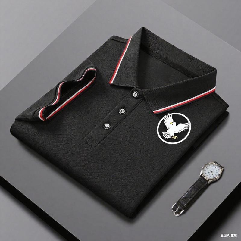 Polo Shirt Short Sleeve Lapel Button T-Shirt Men's Summer Polo Shirt Business High-end Explosion Light Luxury Office Solid Color