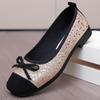 2025 New Women's French-Style Sequined Bow Flats: Square Toe, Shallow Mouth Evening Shoes