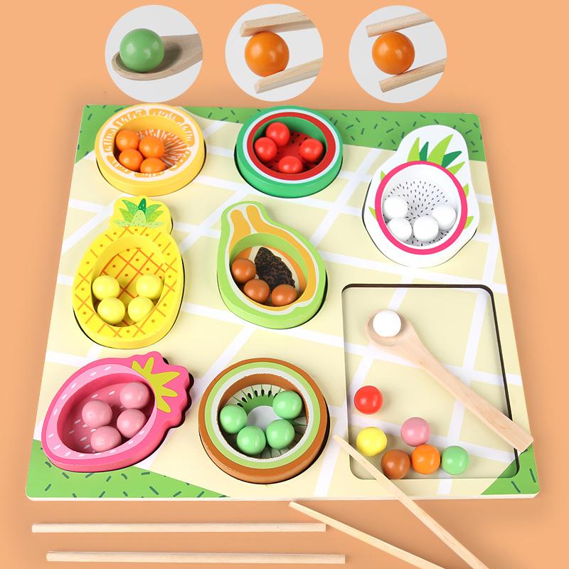Young Children Wooden Early Education Enlightenment Parent-child Interaction Fruit Color Shape Cognitive Classification Clip Beads Educational Toys