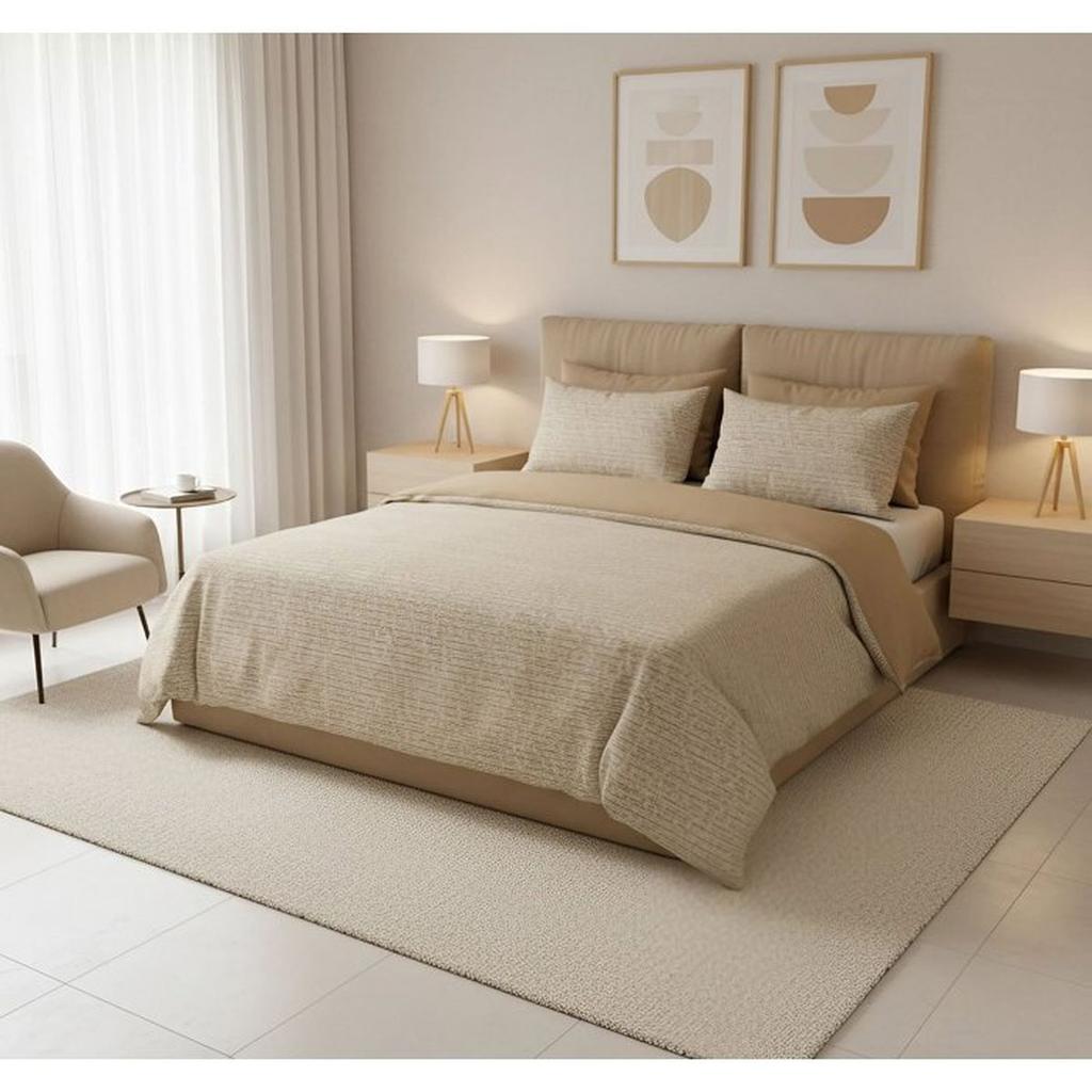 Parure de lit King Size - 1 housse de couette 240 x 220 cm + 2 taies d'oreiller 60 x 60 cm - 100% coton renforcé - Moutarde