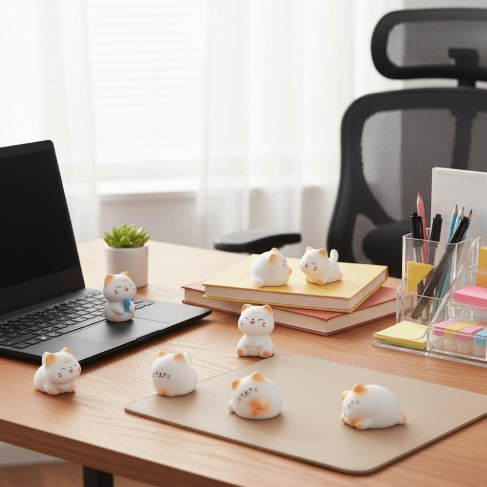 Kawaii Animal Ornaments Cartoon Animal Figurine Resin Material Cat Figurine  Desktop Decoration
