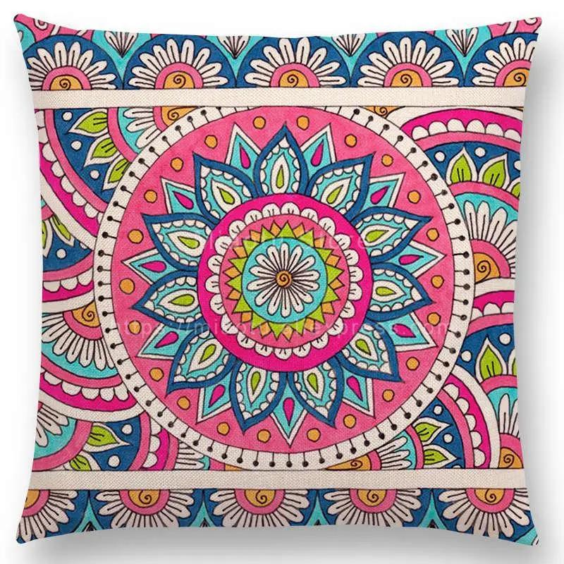 Neueste Boho Bunte Blumen Kissenbezug Rosa Regenbogen Lebhaft Floral Mandalas Musterdesign Begeisterung Drucke Kissenbezug