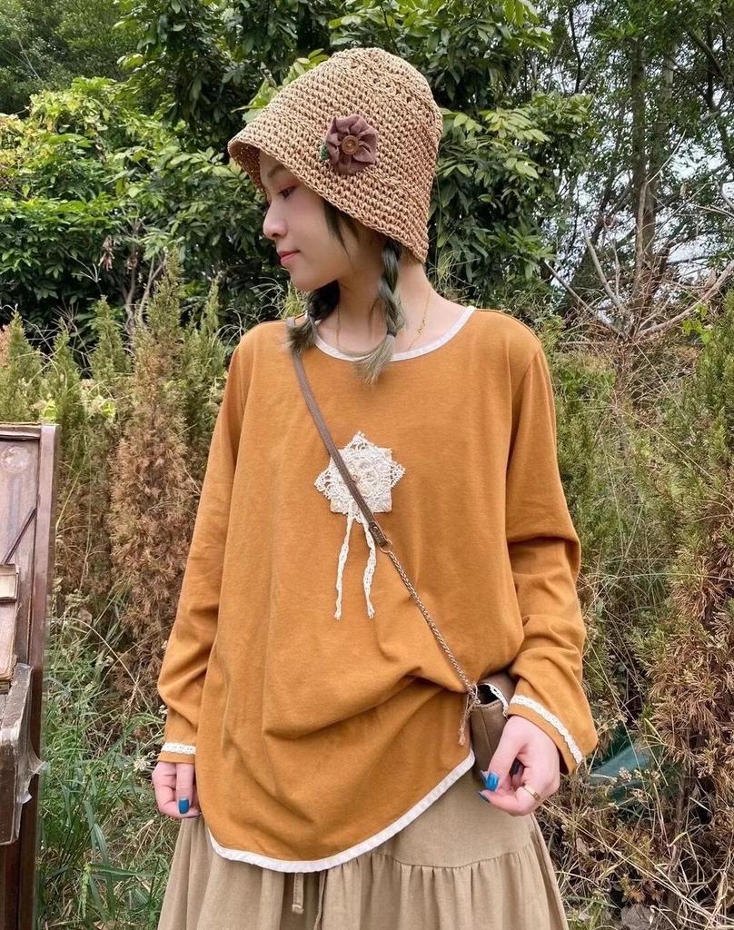 Johnature Casual Patchwork Lace Women T-Shirts Spring Japanese All Match O-neck Pulloer Female T-Shirts