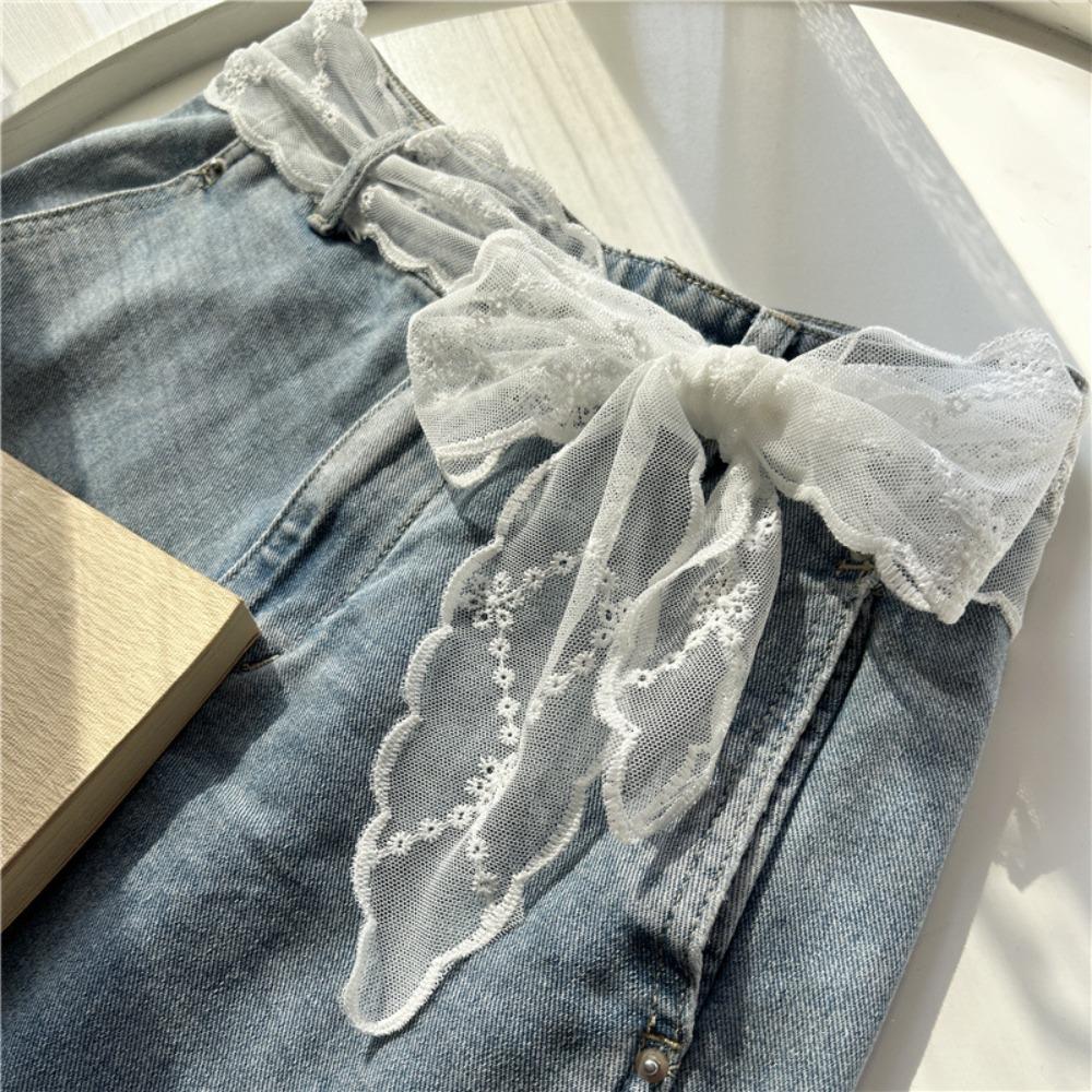 

Fashion White Sweet Lace Belt Bow Tie Flowers Embroidery Bohemian Waist Chain Waist Decoration Neck Scarf Women Accessories