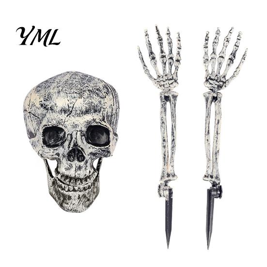 Easy Setup Ground Plugs Stakes Halloween Skull Garden Stakes, Skeleton Arms Prop with Spikes, Haunted House Party Supplies Realistic Outdoor Decor for