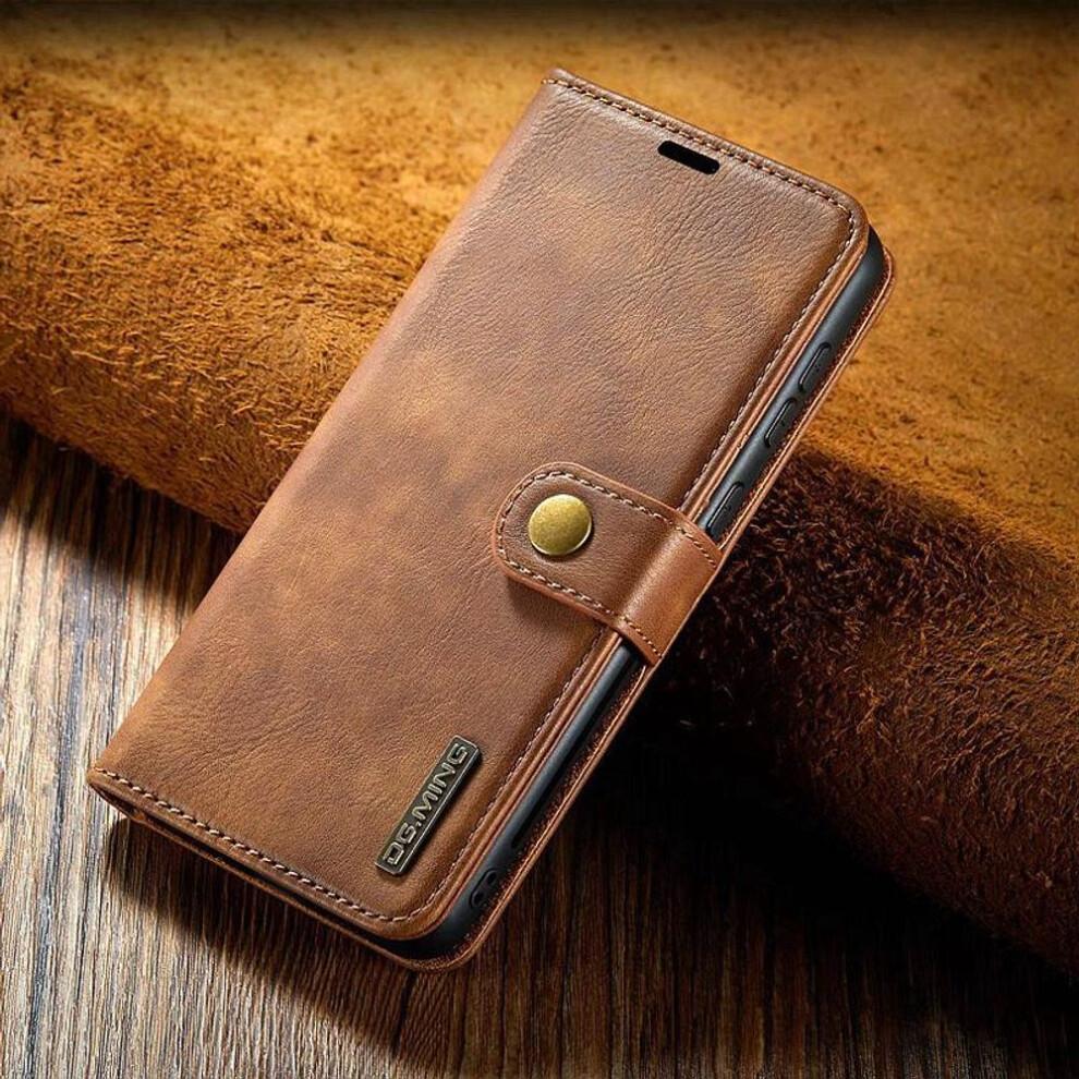 (brown, Samsung S21 Ultra) Business Genuine Leather Wallet Case Card Holder Strong Magnetic Flip Cover
