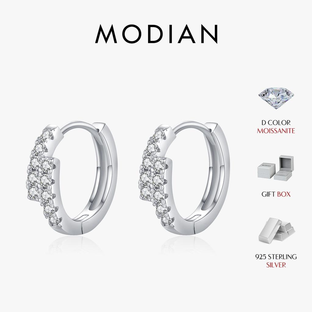 MODIAN D Moissanite Sade Küpeler 925 Gümüş Zarif Çift Sıra Halka Küpeler Kadınlar İçin İnce Mücevher Hediyeleri