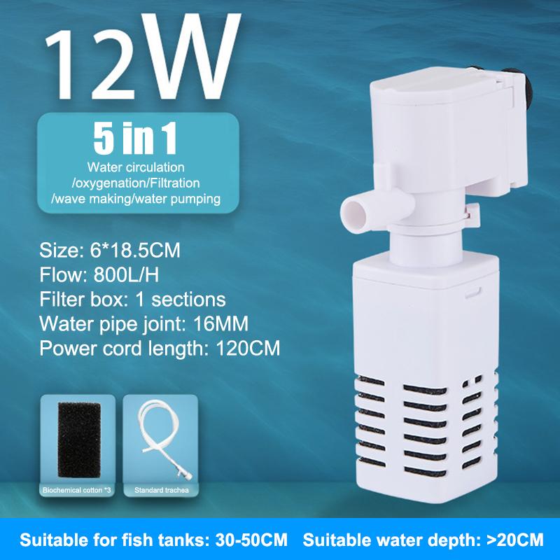 5 In 1 Aquarium Filter Pump Fish Tank Submersible Air Oxygen Aerator Aquarium Air Pump Water Circulation Changer Pump Wave Maker