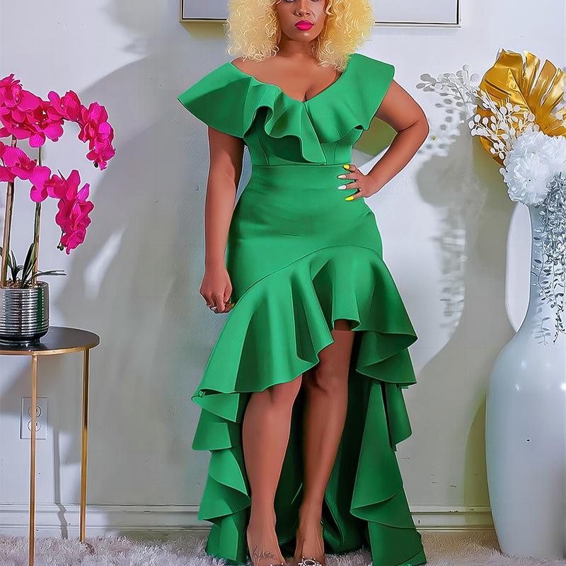 2023 African Solid Color Loose Fit Evening Dress, Slim Long Skirt, Cross-Border Exclusive