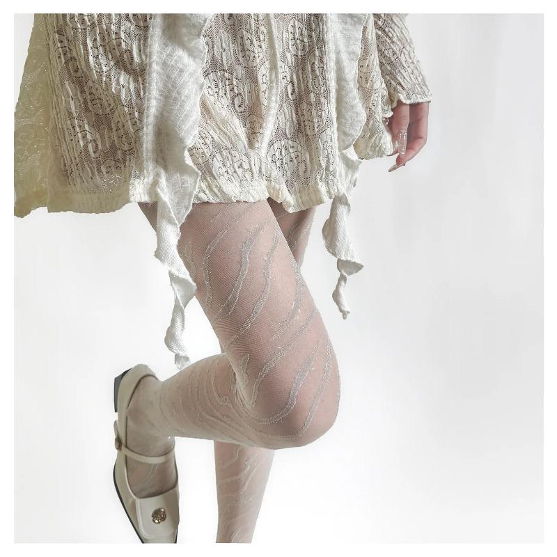 Pantyhose Women Sexy Lingerie Silver Silk Stocking Women Tights Zebra Pattern Thigh High Stocking Pantyhose Tight Female Hosiery