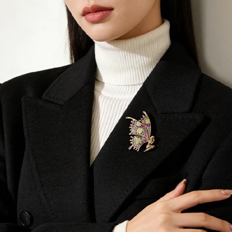 Delicate Floral Faerie Brooch Alloy Pin Featuring Butterfly Wing Elegant Suit Accessory Women Fashion Jewelry