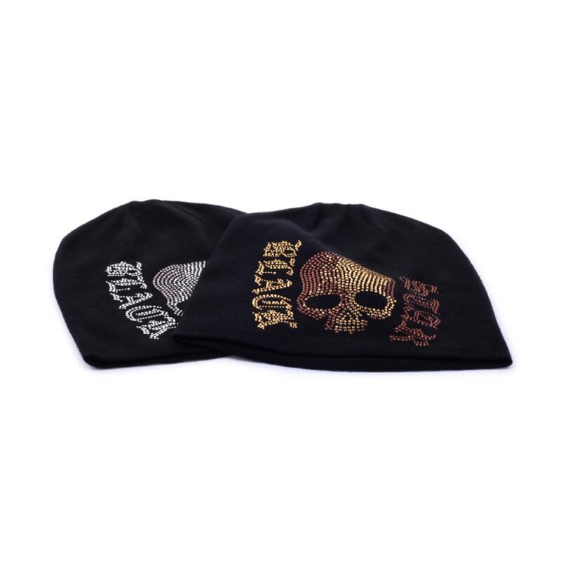 Studded Skull Beanie Skull Lettering Hip Hop Fashion Hat gold