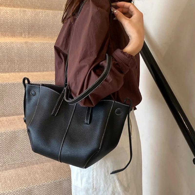 Tragbare PU-Reißverschluss-Einkaufstasche einfarbig neue große Kapazität modische Damen Premium einzelne Schulter Achselhöhlen