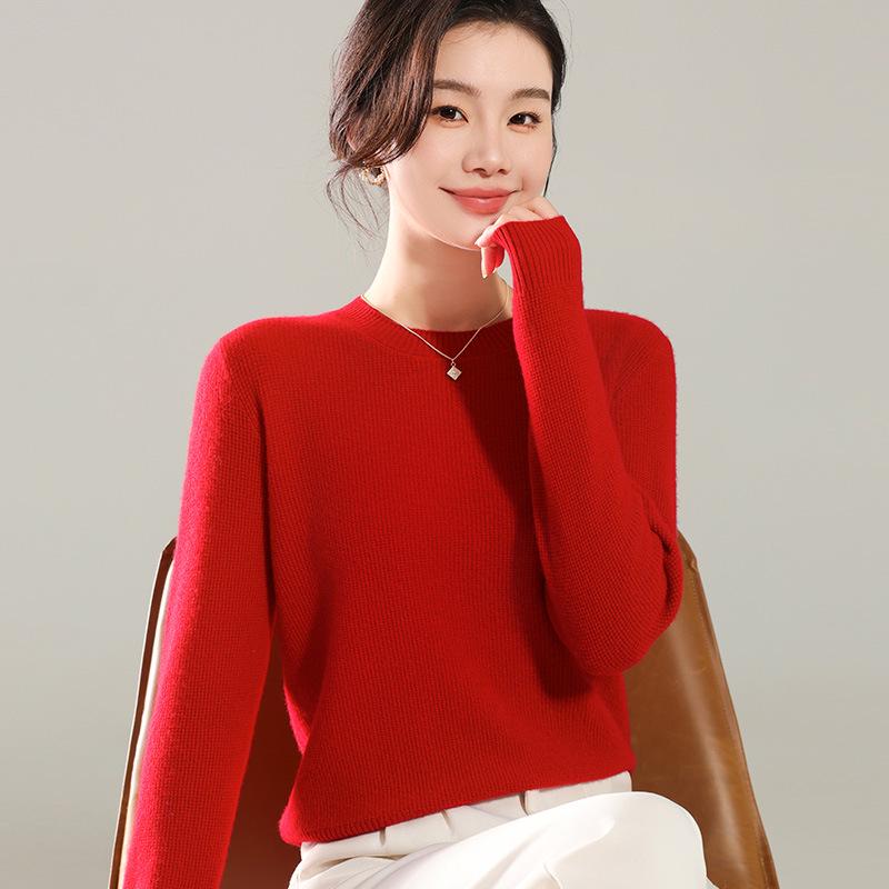 2024 Autumn/Winter Women's Wool Knit Long Sleeve Round Neck Sweater Pullover