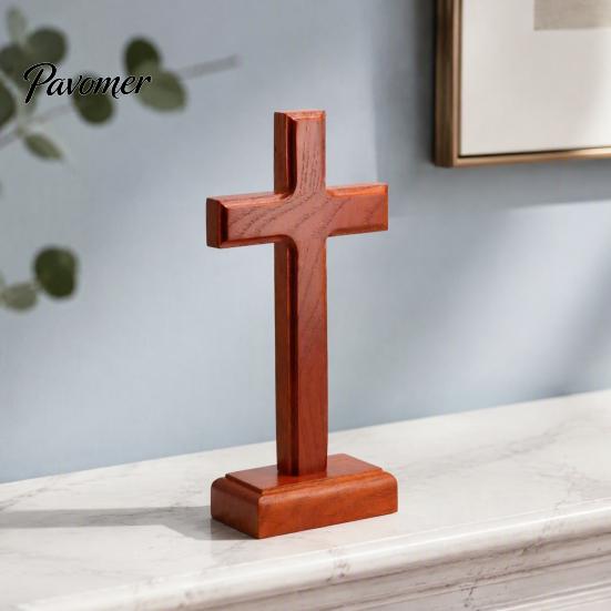 Wooden Decoration Solid Wood Stand Tabletop Ornament, Standing Christian Gifts, Freestanding Block Religious Faith Decor for Home Prayer Room Desktop
