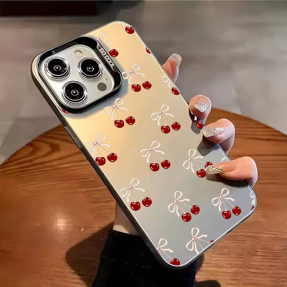 

Red Bow Cherry Phone Case Color Silver Shell For IPhone 17 16 15 14 13 12 11 Pro Max Plus iPhone14Plus