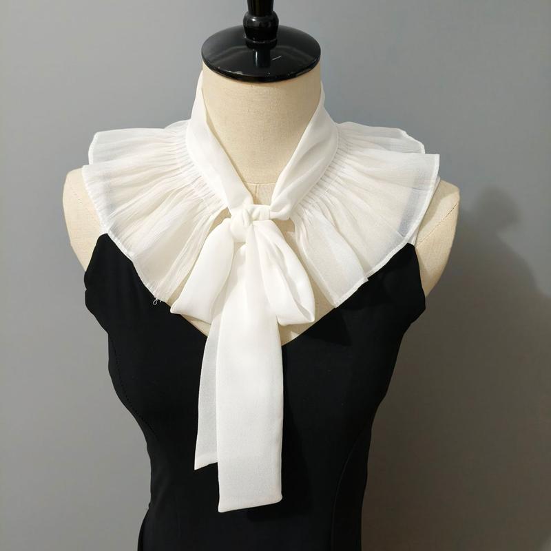 

Fashion Ruffled Shawl False Collar Ribbon Decoration Necklace Lapel Blouse Detachable Shoulder Wraps Cape Girls Fake Collar