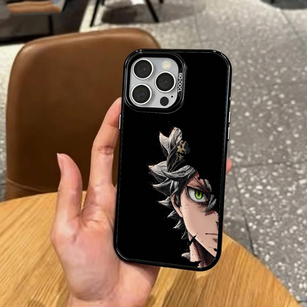 Magic B-Black C-Clover   Phone Case For iPhone17,16,15,14,13,12,11 Plus,Pro Max Colored Silver Plated Inside Cover