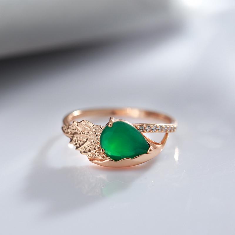 Ringe mit Blattstruktur und grünem Zirkon für Damen, täglich passender Modeschmuck