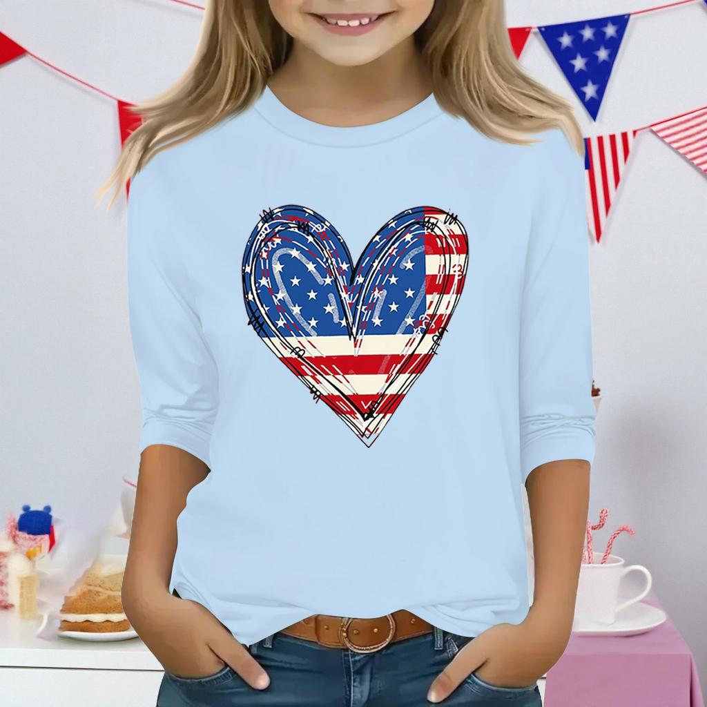 Druckoberteile für junge Mädchen 3-10 Jahre Rundhals 3/4-Ärmel T-Shirts Trendige Oberteile Outfit T-Shirts