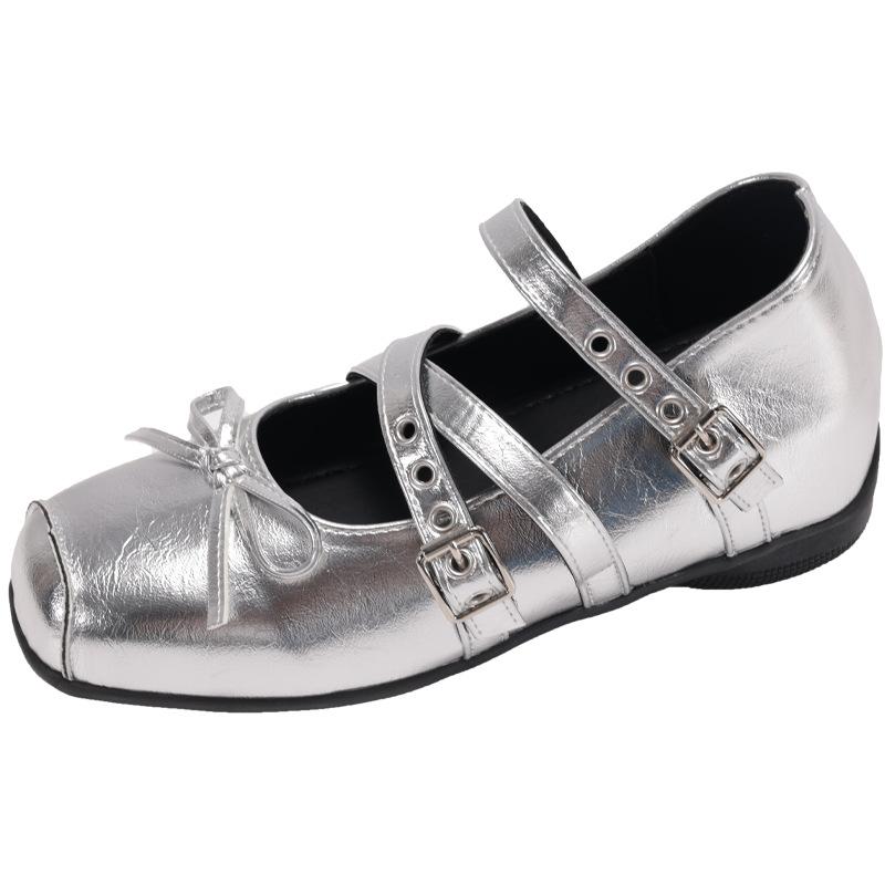 French inner heightening single shoes women's retro Mary Jane shoes 2025 new bow flat ballet shoes women's shoes