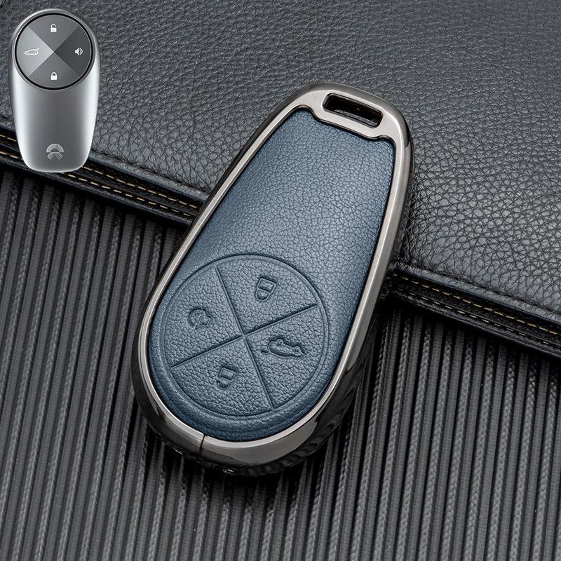 Key Cover for 2022 NIO ES6/ES8/EC6 - Double-Sided Leather and Metal Design, Unobstructed Signal Protection