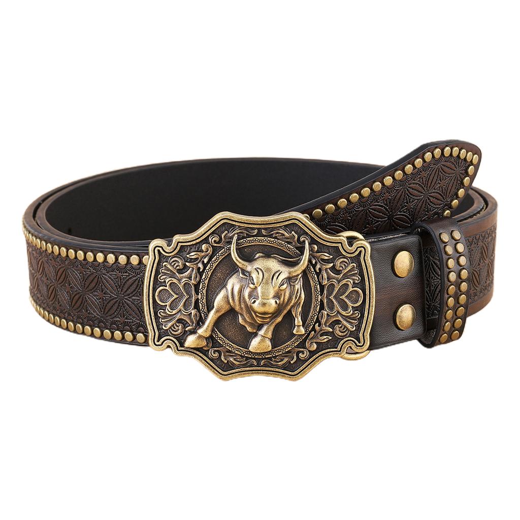 Vintage Design PU Leather Belt Men Punk-Embossed Westerns Denim Belt With Buckle Adjustables Soft Belt 110/115//120/125cm
