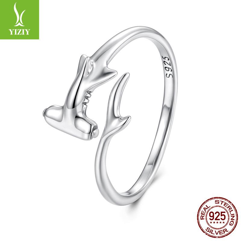 Cold Wind Hammerhead Shark Open Ring Men And Women S925 Sterling Silver Shark Ring Jewelry