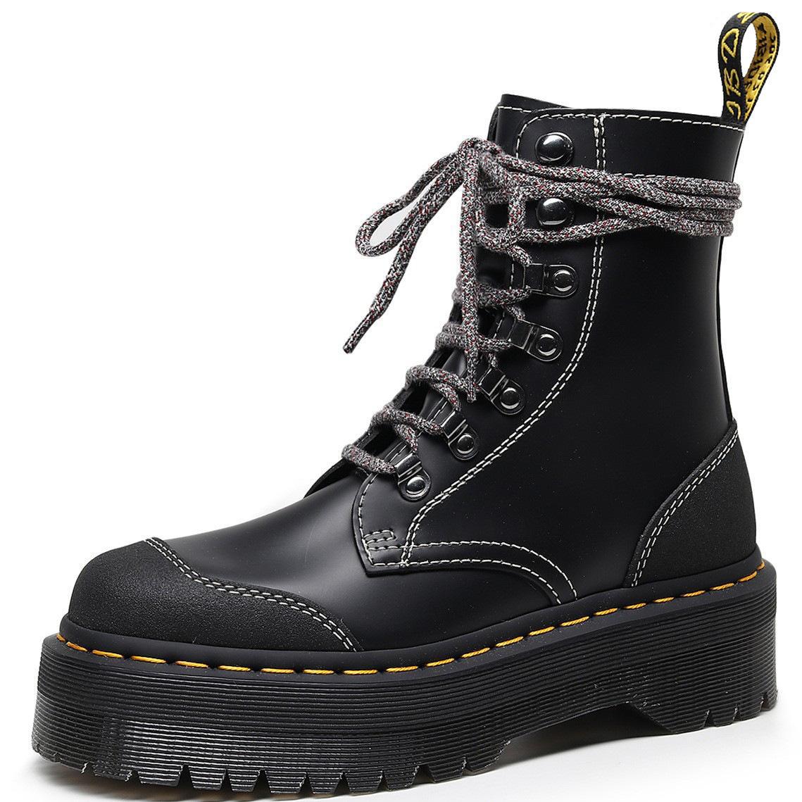 

Ботинки Мартина на толстой подошве с отверстиями, женские короткие ботинки на молнии сбоку, ботинки в стиле милитари на шнуровке на подошве-маффин 34 чёрный