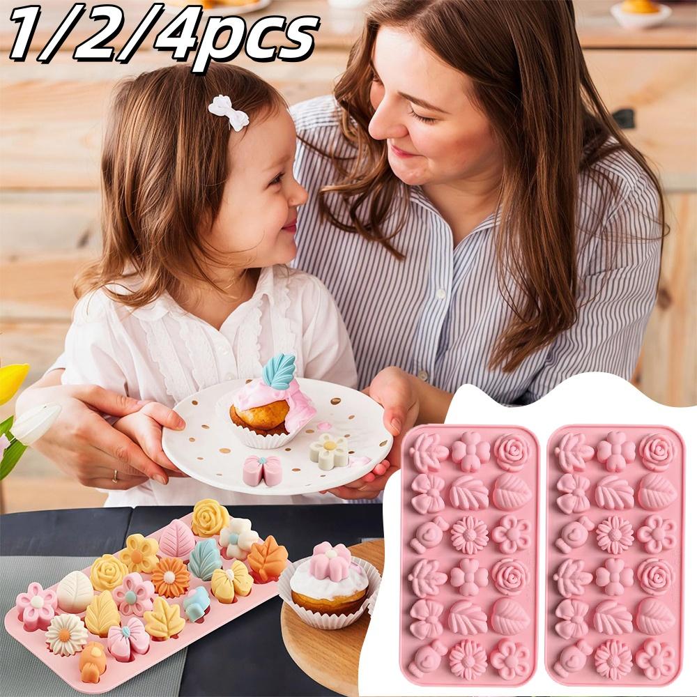 1-4PC 18-Cavity Flower Candy Silicone Mold Set Daisy Rose Leaf Bows Baking Mold For Cookies Chocolates Fondant Cake Flower Mold