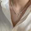 S925 Sterling Silver Niche Design Side Necklace Korean Fashionable Texture Simple Personality Collarbone Chain