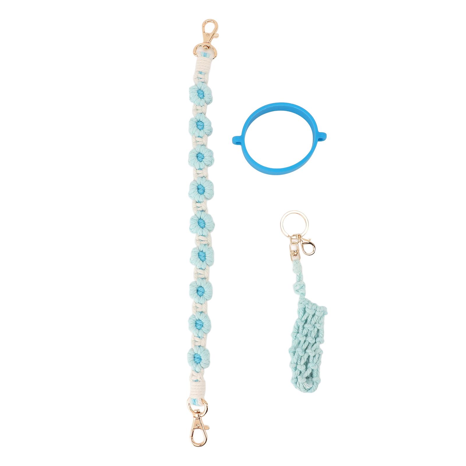 

3Pcs Braided Water Bottle Strap Food Grade Silicone Ring Set for Hiking Cycling Daily Commuting синий